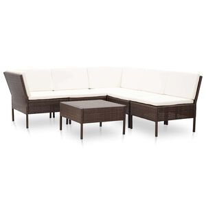 vidaXL 6 Piece Garden Lounge Set with Cushions Poly Rattan Brown