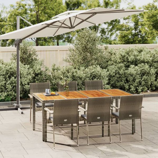 vidaXL 7 Piece Garden Dining Set with Cushions Grey Poly Rattan