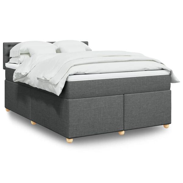 vidaXL Box Spring Bed with Mattress Dark Grey Queen Fabric