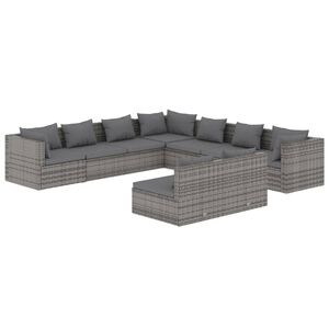 vidaXL 9 Piece Garden Lounge Set with Cushions Grey Poly Rattan