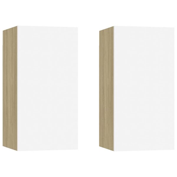 vidaXL TV Cabinets 2 pcs White and Sonoma Oak 30.5x30x60 cm Engineered Wood