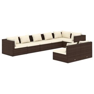 vidaXL 8 Piece Garden Lounge Set with Cushions Brown Poly Rattan