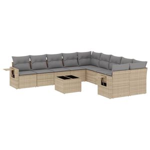 vidaXL 11 Piece Garden Sofa Set with Cushions Beige Poly Rattan