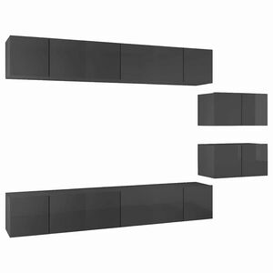 vidaXL TV Cabinet | Set of 8 | High Gloss Grey | Engineered Wood | Standard