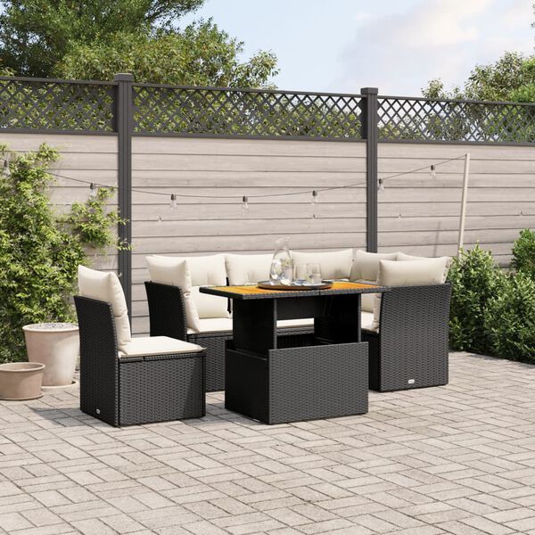 vidaXL 5 Piece Garden Sofa Set with Cushions Black Poly Rattan