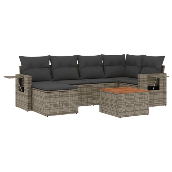 vidaXL 7 Piece Garden Sofa Set with Cushions Grey Poly Rattan