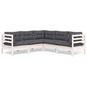 vidaXL 5 Piece Garden Lounge Set with Cushions White Solid Pinewood
