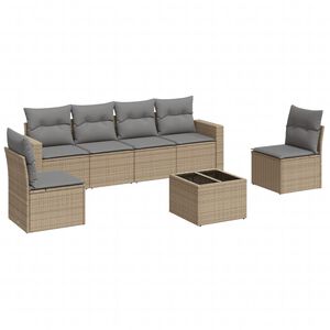 vidaXL 7 Piece Garden Sofa Set with Cushions Beige Poly Rattan