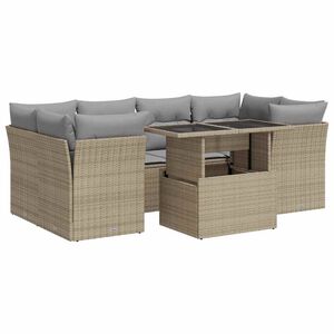 vidaXL 7 Piece Garden Sofa Set with Cushions Beige Poly Rattan