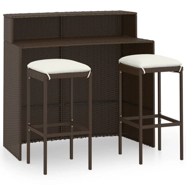 vidaXL 3 Piece Garden Bar Set with Cushions Brown