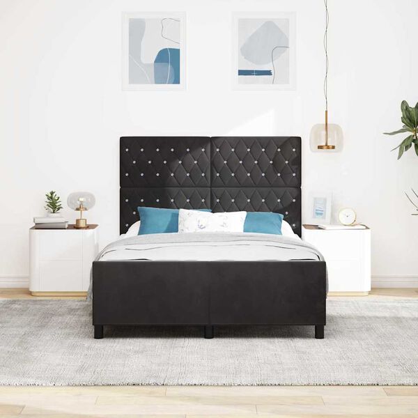 vidaXL Bed Frame with Headboard Black 152 x 203 cm Velvet