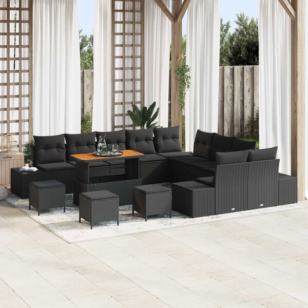 vidaXL Garden Sofa Set with Cushion 14 pcs Black Poly rattan
