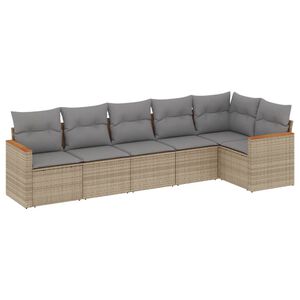 vidaXL 6 Piece Garden Sofa Set with Cushions Beige Poly Rattan