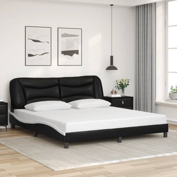 vidaXL Bed Frame without Mattress "Hvar" Black and White 180x200 cm King Faux Leather