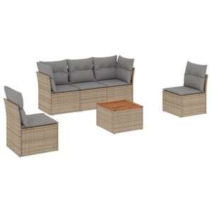 vidaXL 6 Piece Garden Sofa Set with Cushions Mix Beige Poly Rattan