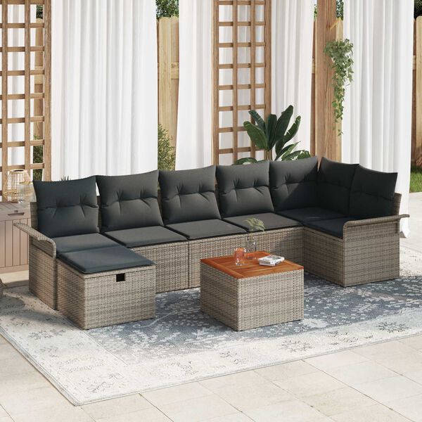 vidaXL Garden Sofa Set with Cushion 8 pcs Grey Poly rattan
