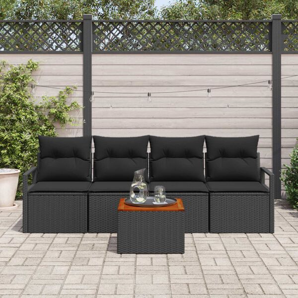 vidaXL Garden Sofa Set with Storage 5 pcs Black Poly Rattan