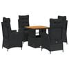vidaXL 5 Piece Garden Dining Set with Cushions Black Poly Rattan