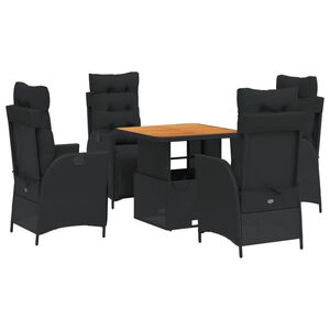 vidaXL 5 Piece Garden Dining Set with Cushions Black Poly Rattan