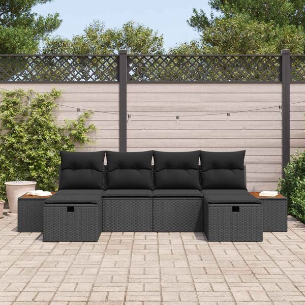vidaXL Garden Sofa Set 6 pcs Black 55 x 62 x 69 cm Poly rattan