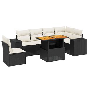 vidaXL 7 Piece Garden Sofa Set with Cushions Black Poly Rattan