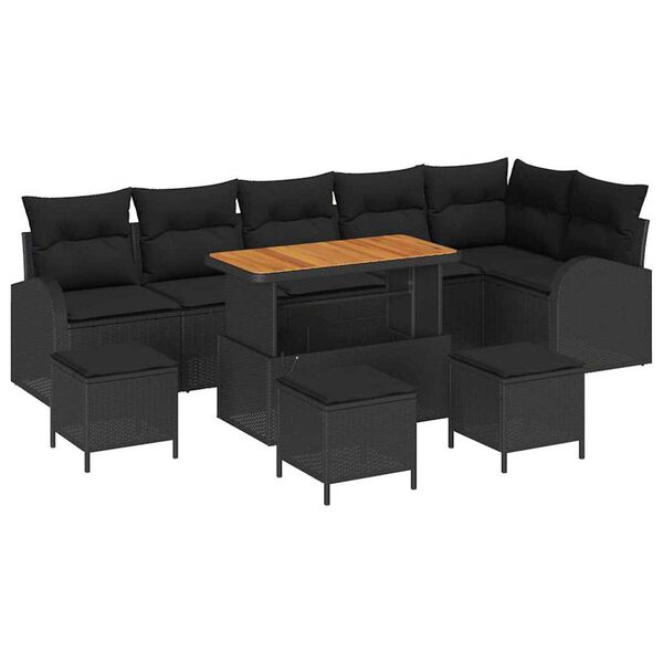 vidaXL Garden Sofa Set with Cushion with Storage 10 pcs Black