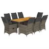 vidaXL 9 Piece Garden Dining Set with Cushions Grey Poly Rattan