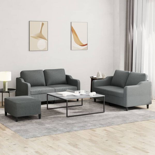 vidaXL 3 Piece Sofa Set with Cushions Dark Grey Fabric