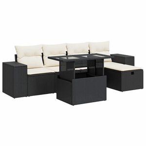vidaXL 6 Piece Garden Sofa Set with Cushions Black Poly Rattan
