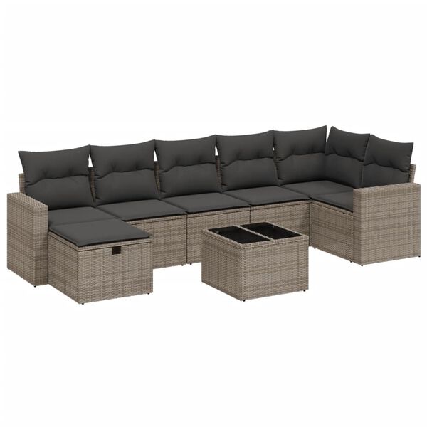 vidaXL 8 Piece Garden Sofa Set with Cushions Grey Poly Rattan