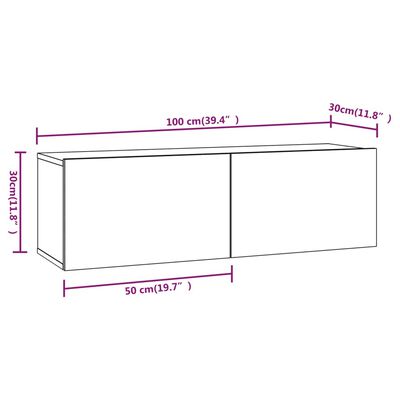 vidaXL Wall TV Cabinets 2 pcs High Gloss White 100x30x30 cm Engineered Wood