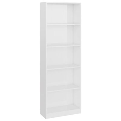 vidaXL 5-Tier Book Cabinet High Gloss White 60x24x175 cm Engineered Wood