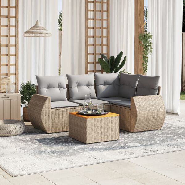 vidaXL 5 Piece Garden Sofa Set with Cushions Beige Poly Rattan