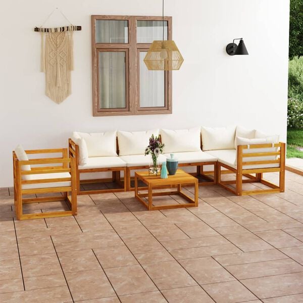 vidaXL 7 Piece Garden Lounge Set with Cushion Cream Solid Acacia Wood