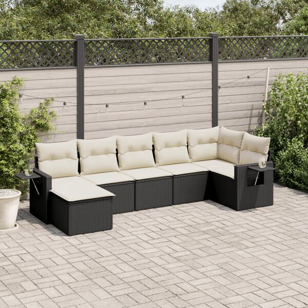 vidaXL 7 Piece Garden Sofa Set with Cushions Black Poly Rattan
