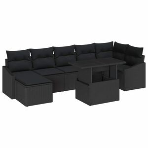 vidaXL Garden Sofa Set with Cushion 8 pcs Black Poly Rattan