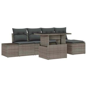 vidaXL Garden Sofa Set with Storage 6 pcs Grey Poly rattan