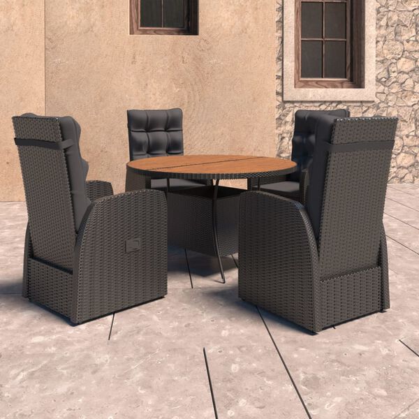 vidaXL 5 Piece Outdoor Dining Set with Cushions Poly Rattan Black