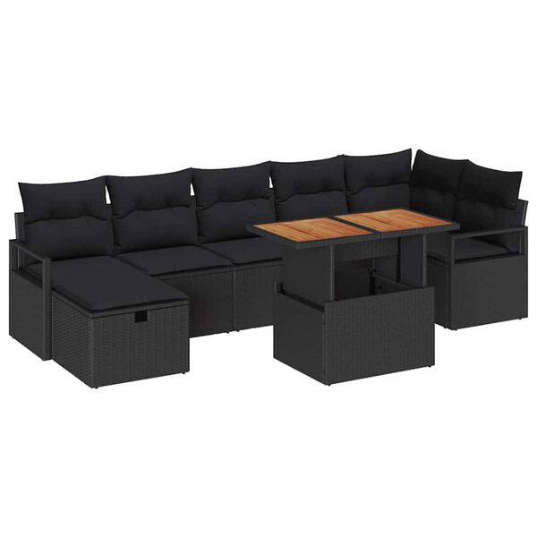 vidaXL Garden Sofa Set Height-Adjustable 8 pcs Black Poly Rattan