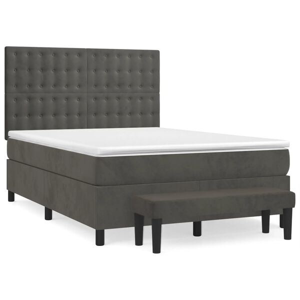 vidaXL Box Spring Bed with Mattress Dark Grey 137x187 cm Double Size Velvet