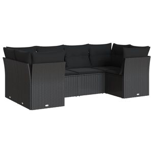 vidaXL 6 Piece Garden Sofa Set with Cushions Black Poly Rattan