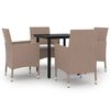 vidaXL 5 Piece Garden Dining Set with Cushions Poly Rattan and Black