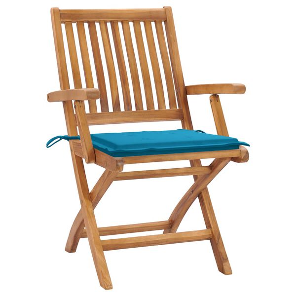 vidaXL Garden Chairs 2 pcs with Blue Cushions Solid Teak Wood