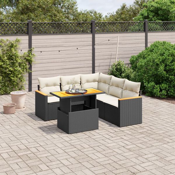 vidaXL 6 Piece Garden Sofa Set with Cushions Black Poly Rattan