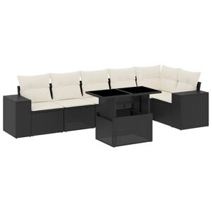 vidaXL 7 Piece Garden Sofa Set with Cushions Black Poly Rattan