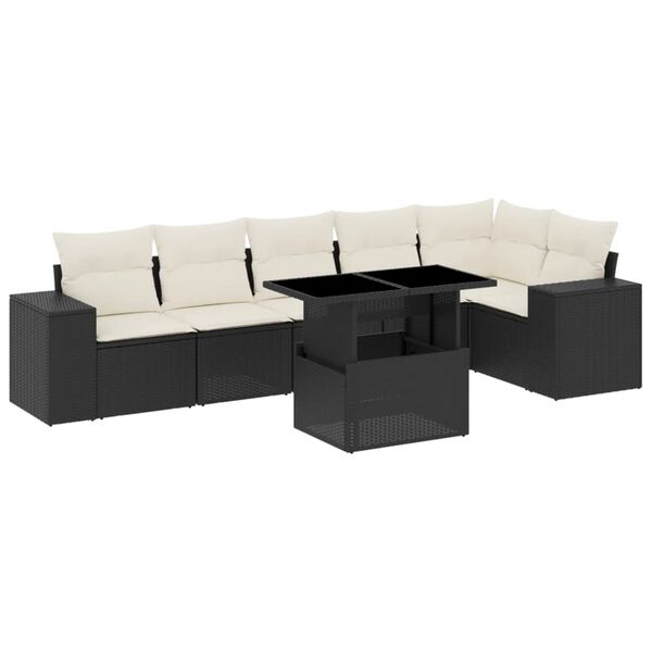 vidaXL 7 Piece Garden Sofa Set with Cushions Black Poly Rattan