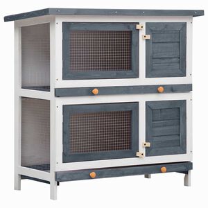 vidaXL Rabbit Hutch | Grey and white | Solid pine wood, plywood, iron wire