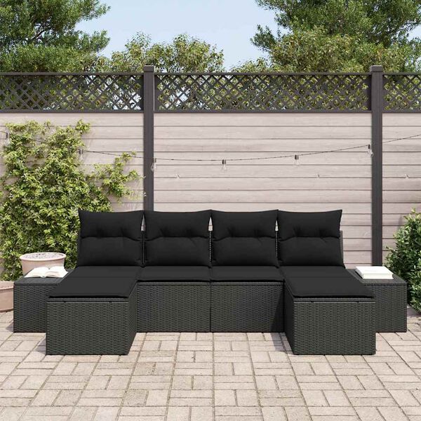 vidaXL Garden Sofa Set with Cushion 4 pcs Black Poly Rattan