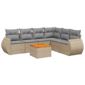 vidaXL 7 Piece Garden Sofa Set with Cushions Beige Poly Rattan