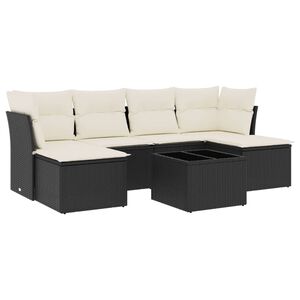 vidaXL 7 Piece Garden Sofa Set with Cushions Black Poly Rattan